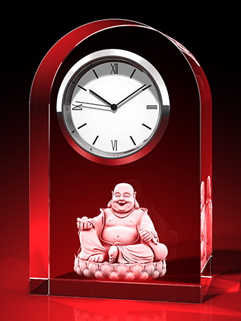 Lachender Buddha - Uhr, Glas rund – GLASFOTO.COM